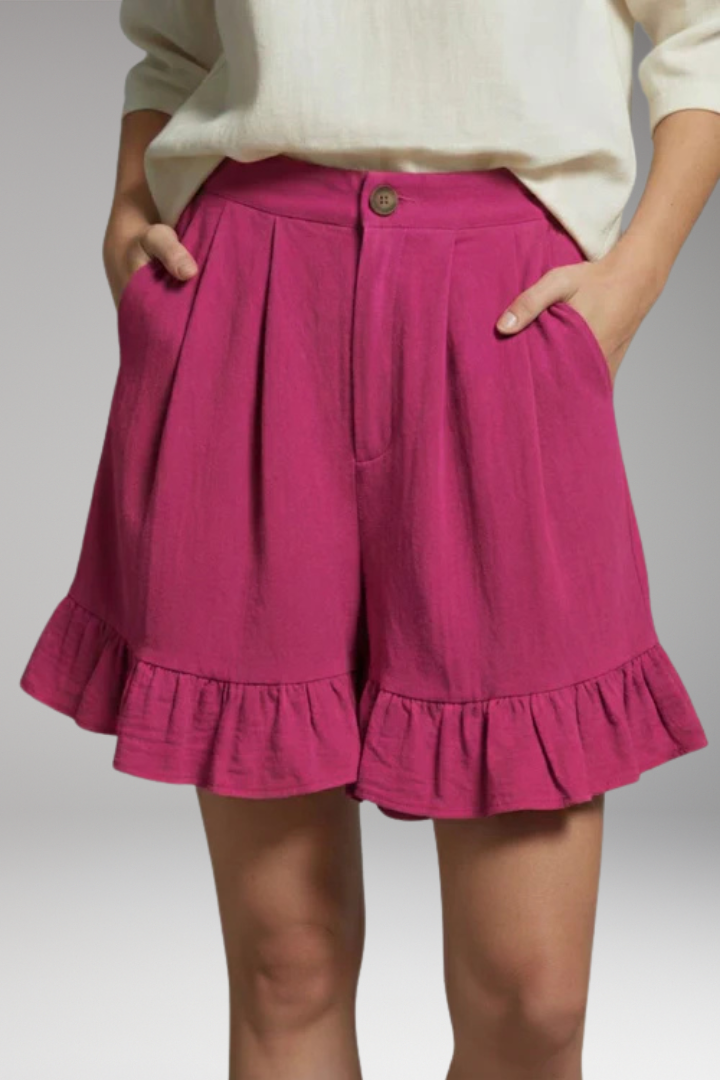 Women’s High-Waisted Shorts with Wide-Leg and Frilled Hem