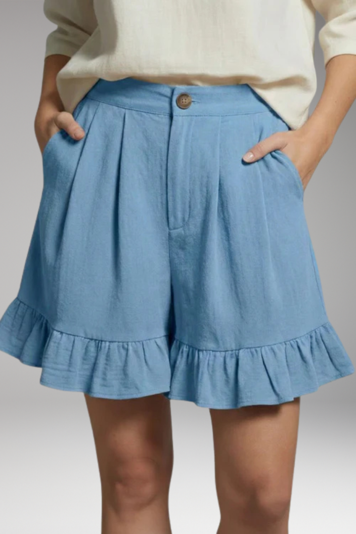 Women’s High-Waisted Shorts with Wide-Leg and Frilled Hem