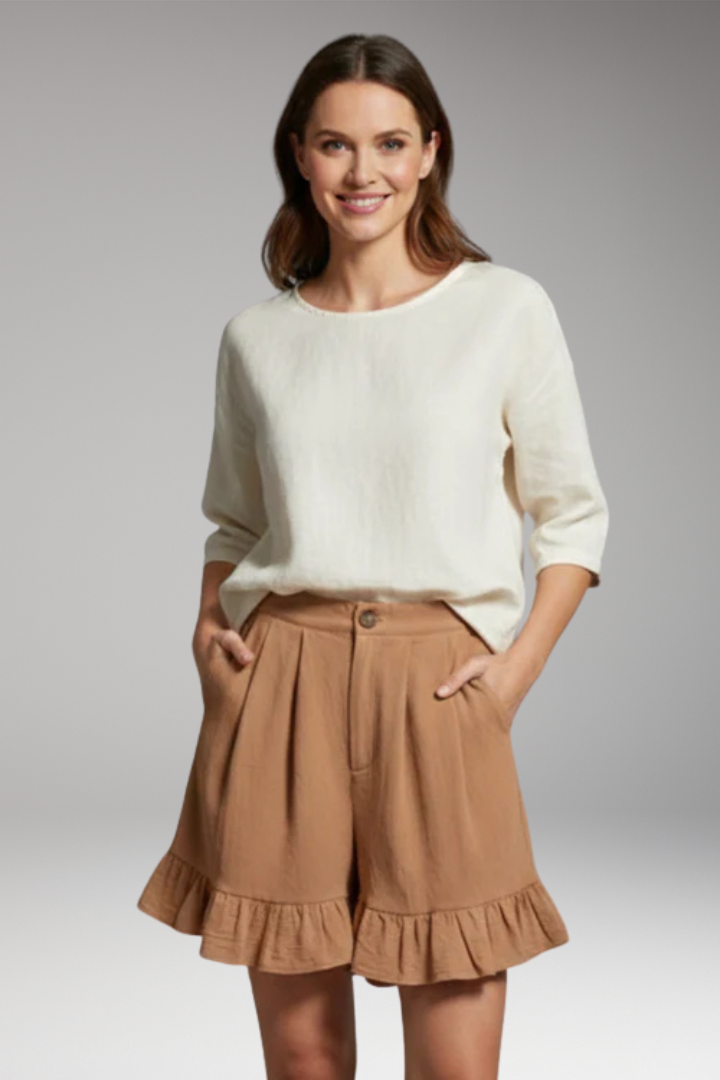 Women’s High-Waisted Shorts with Wide-Leg and Frilled Hem