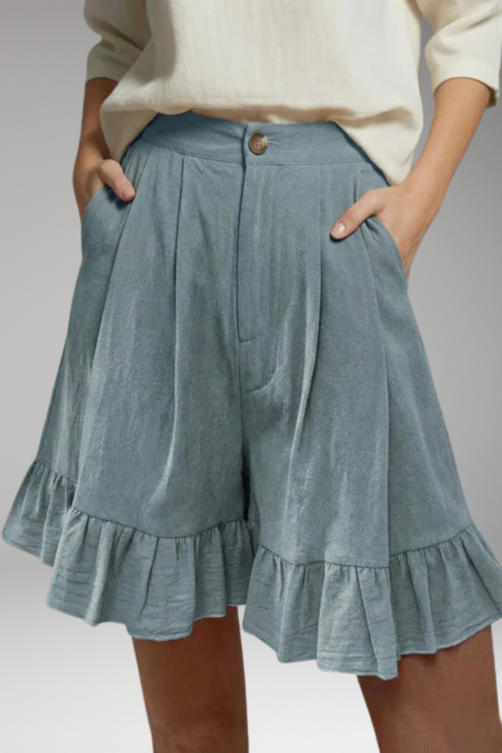 Women’s High-Waisted Shorts with Wide-Leg and Frilled Hem