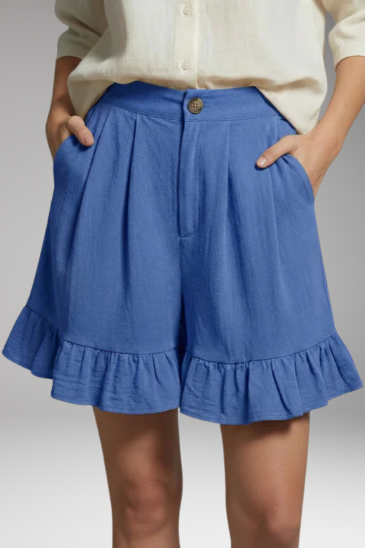 Women’s High-Waisted Shorts with Wide-Leg and Frilled Hem