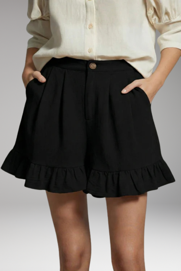 Women’s High-Waisted Shorts with Wide-Leg and Frilled Hem