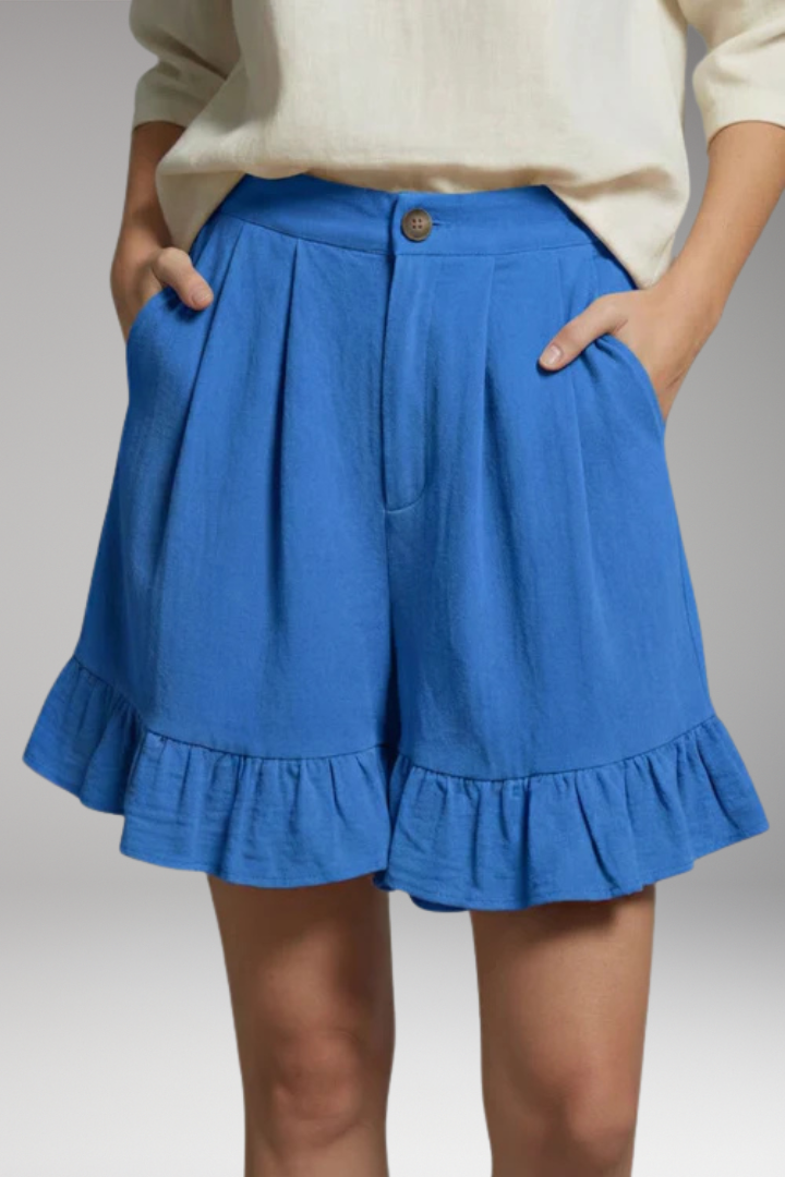 Women’s High-Waisted Shorts with Wide-Leg and Frilled Hem