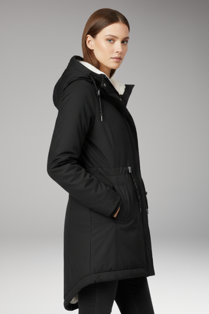 Women’s Hooded Coat with Zip Closure and Side Pockets