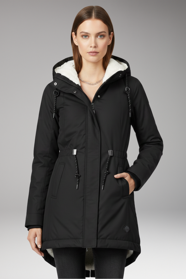 Women’s Hooded Coat with Zip Closure and Side Pockets