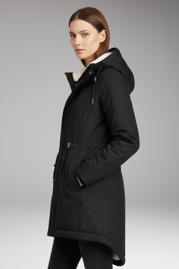 Women’s Hooded Coat with Zip Closure and Side Pockets