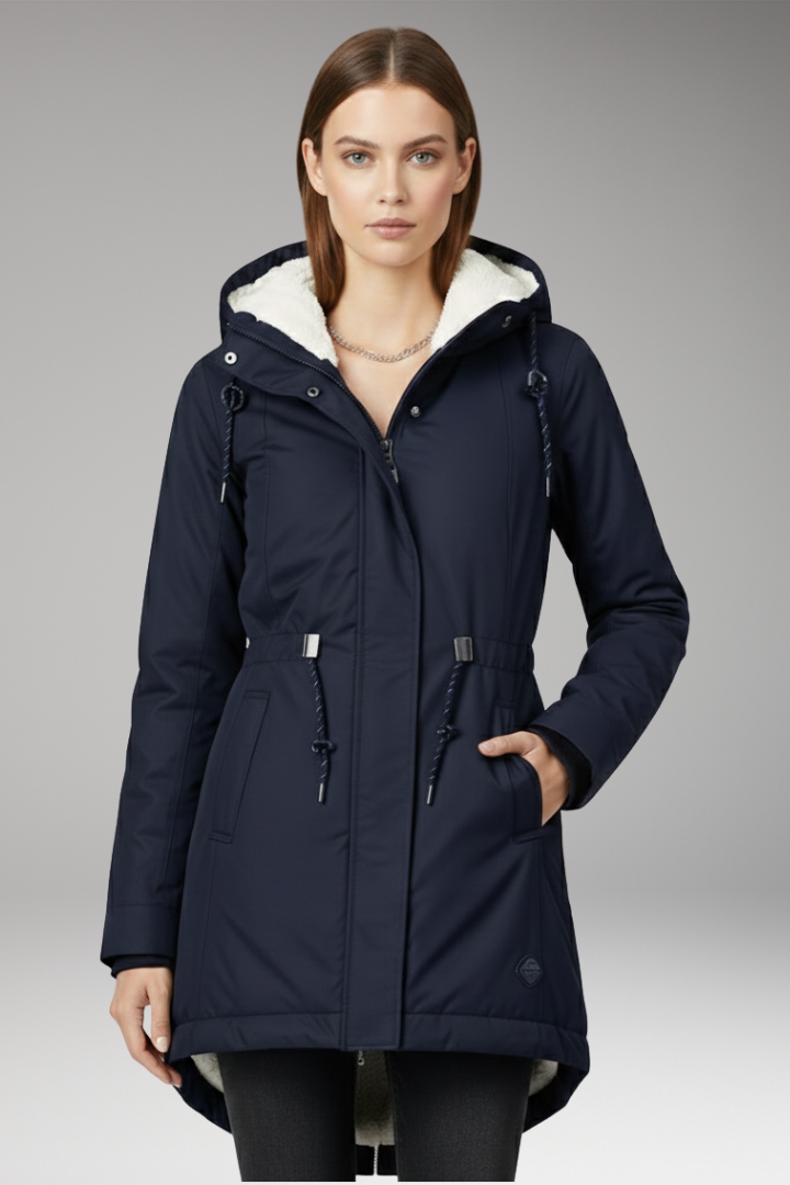 Women’s Hooded Coat with Zip Closure and Side Pockets