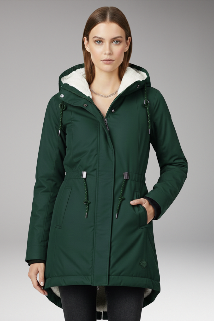 Women’s Hooded Coat with Zip Closure and Side Pockets