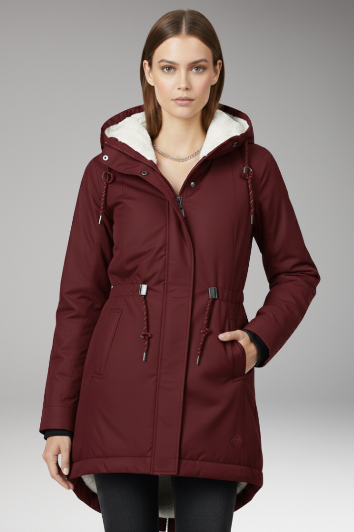 Women’s Hooded Coat with Zip Closure and Side Pockets