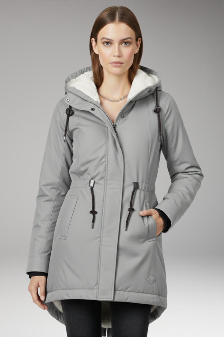 Women’s Hooded Coat with Zip Closure and Side Pockets