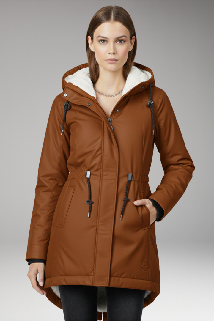 Women’s Hooded Coat with Zip Closure and Side Pockets