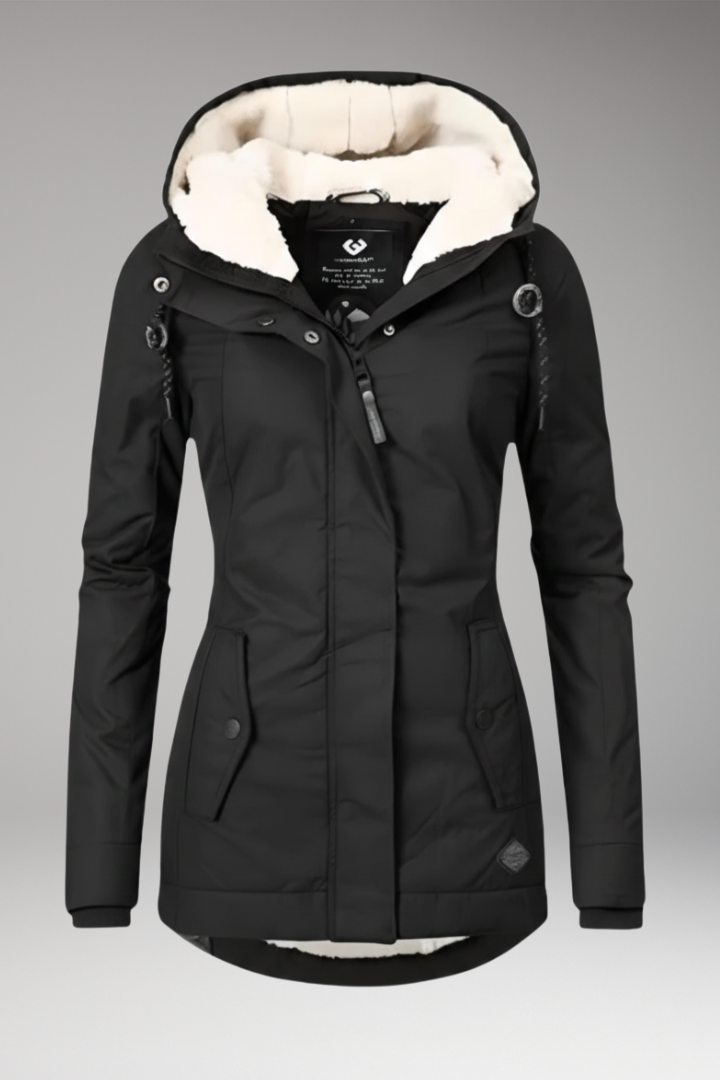 Women’s Hooded Coat with Zip Closure and Side Pockets