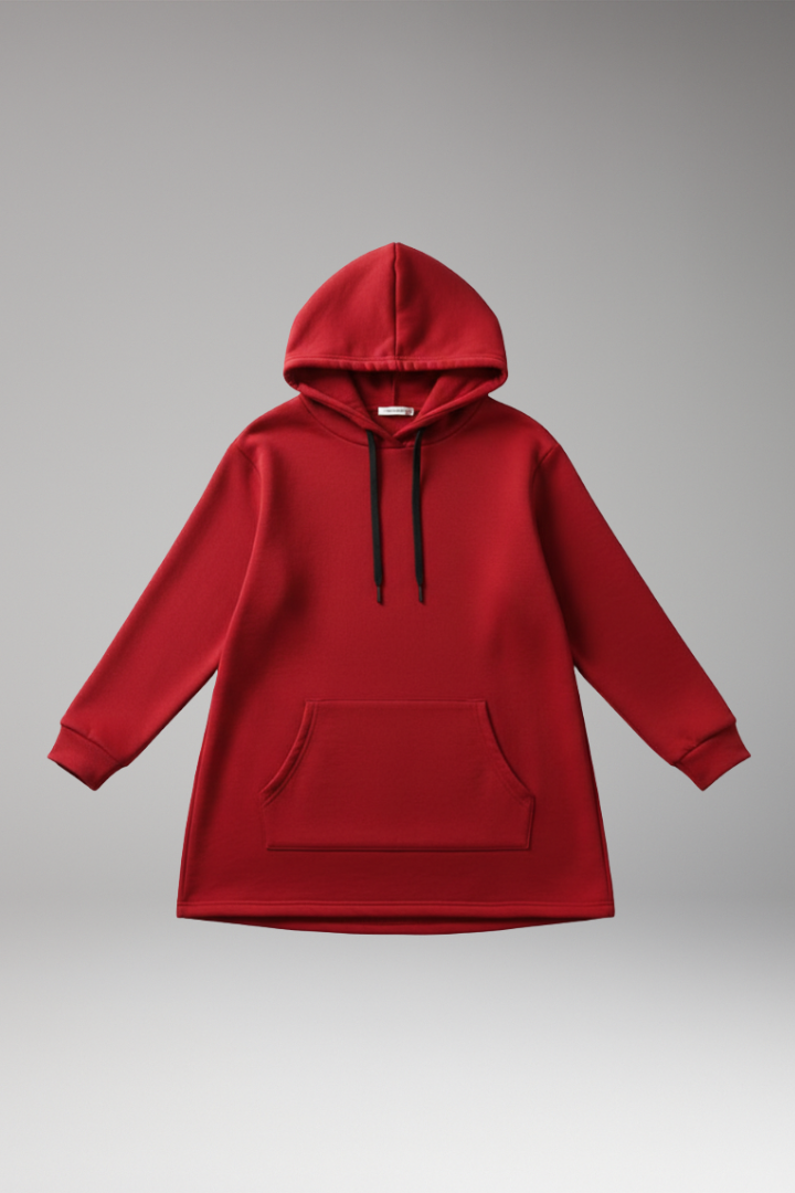 Women's Hooded Dress with Kangaroo Pocket and Drawstring Hood
