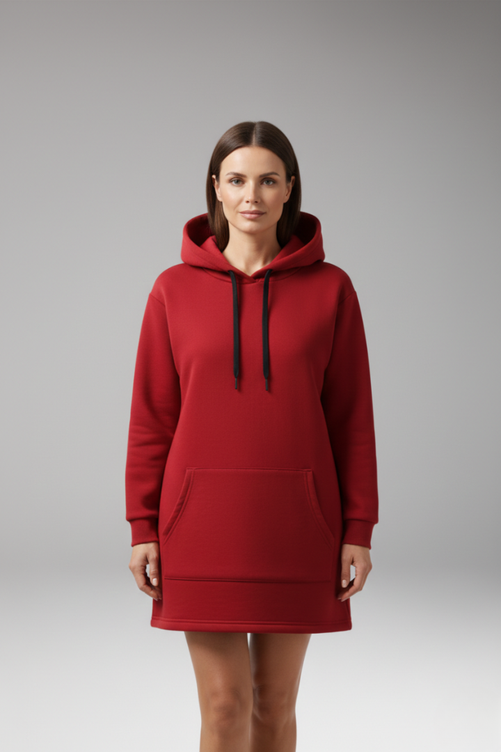 Women's Hooded Dress with Kangaroo Pocket and Drawstring Hood