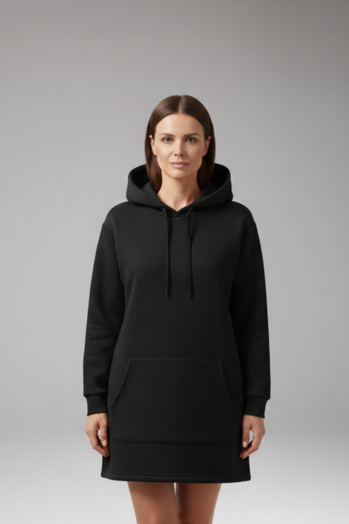 Women's Hooded Dress with Kangaroo Pocket and Drawstring Hood