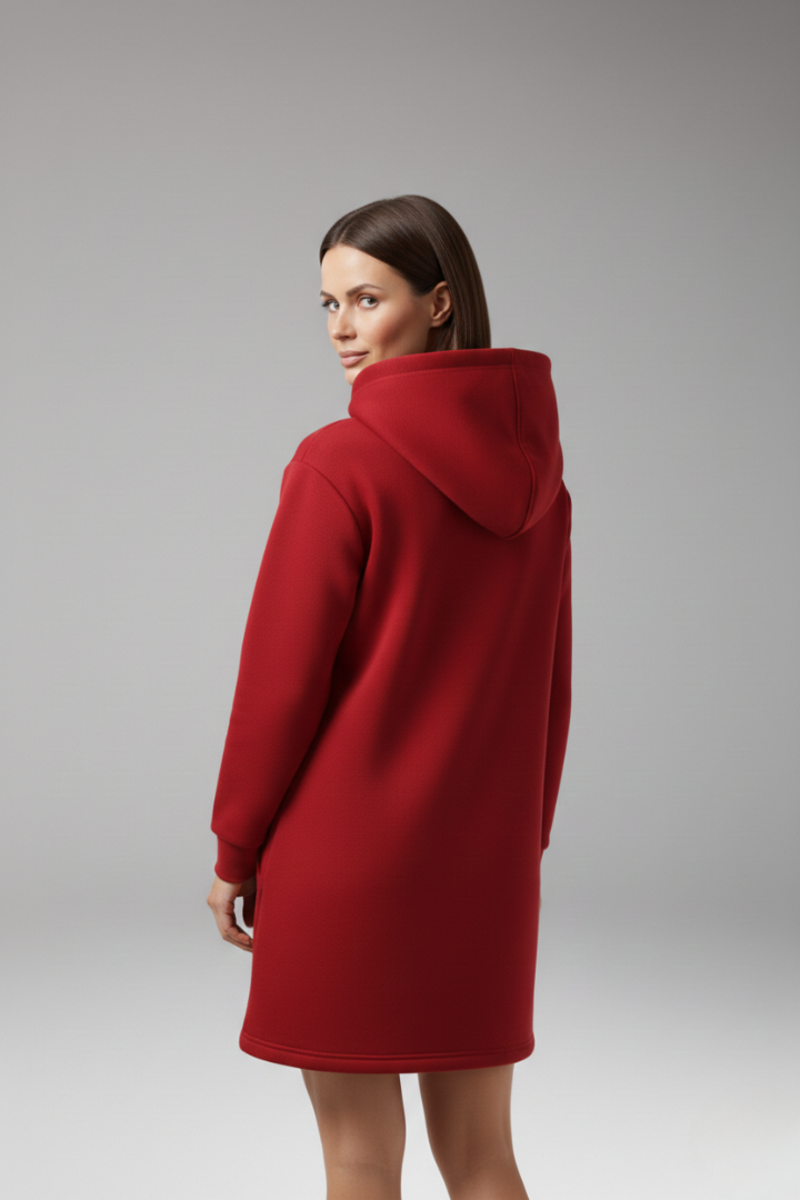 Women's Hooded Dress with Kangaroo Pocket and Drawstring Hood