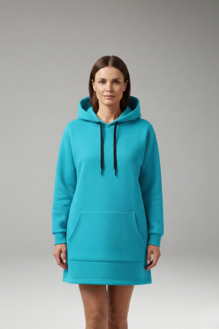 Women's Hooded Dress with Kangaroo Pocket and Drawstring Hood