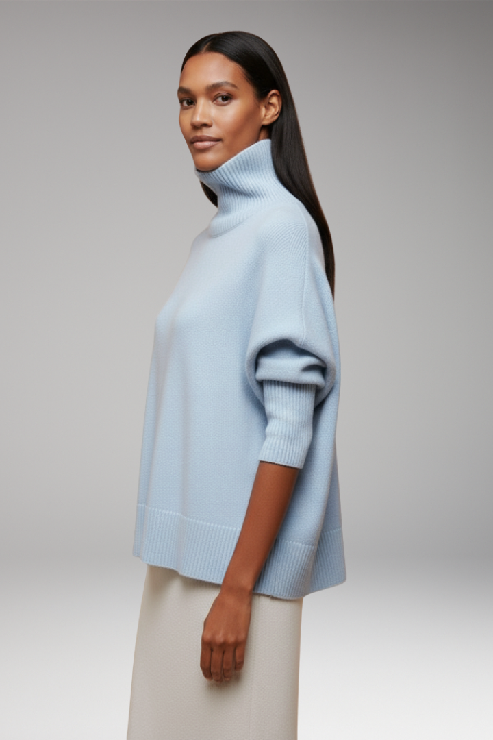 Women’s Turtleneck Jumper with Dolman Sleeves and Ribbed Hem