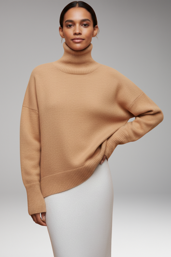 Women’s Turtleneck Jumper with Dolman Sleeves and Ribbed Hem