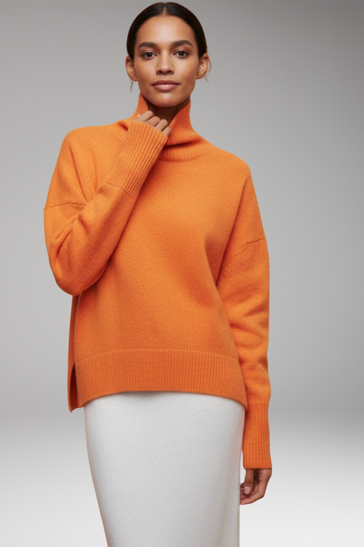 Women’s Turtleneck Jumper with Dolman Sleeves and Ribbed Hem