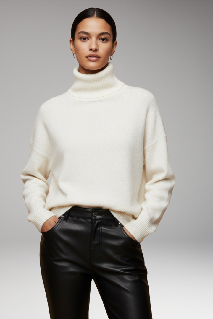 Women’s Turtleneck Jumper with Dolman Sleeves and Ribbed Hem