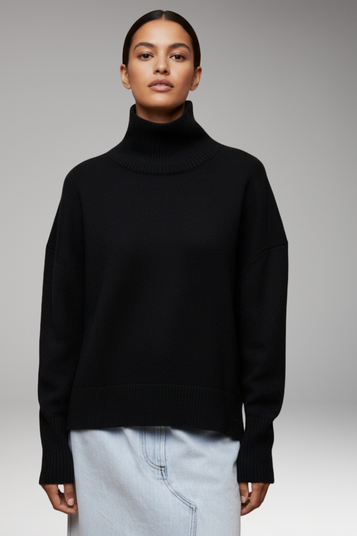 Women’s Turtleneck Jumper with Dolman Sleeves and Ribbed Hem