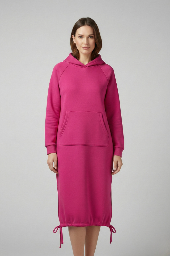 Women's Hoodie Dress with Drawstring Hem and Kangaroo Pocket