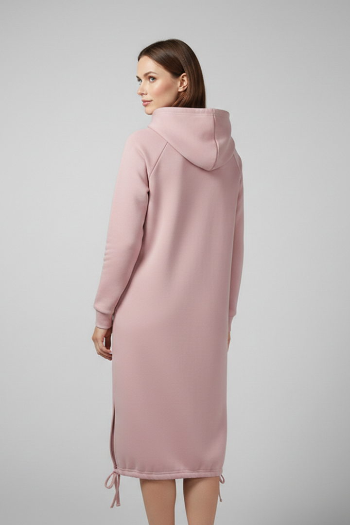 Women's Hoodie Dress with Drawstring Hem and Kangaroo Pocket