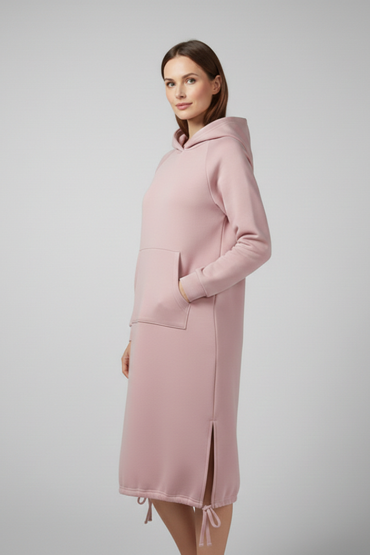 Women's Hoodie Dress with Drawstring Hem and Kangaroo Pocket