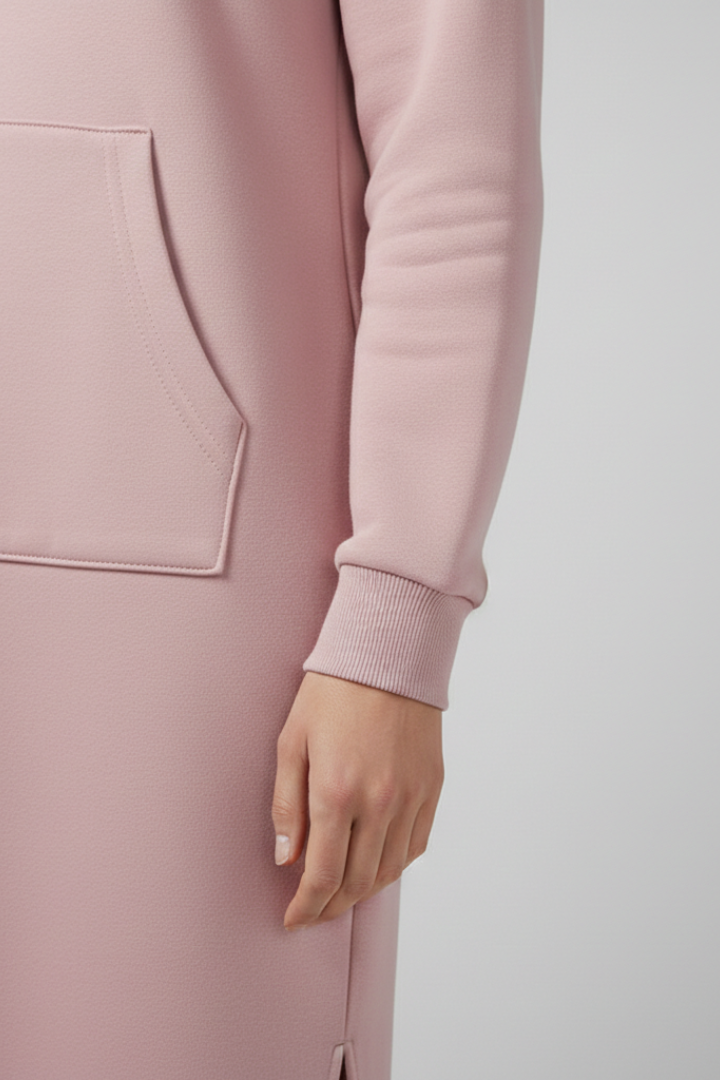 Women's Hoodie Dress with Drawstring Hem and Kangaroo Pocket