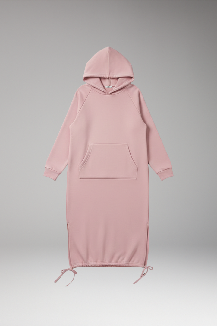 Women's Hoodie Dress with Drawstring Hem and Kangaroo Pocket