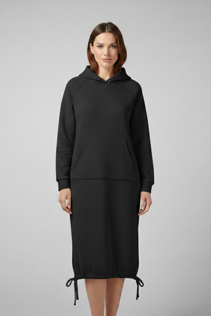 Women's Hoodie Dress with Drawstring Hem and Kangaroo Pocket