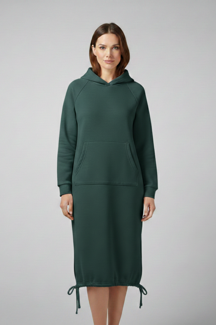 Women's Hoodie Dress with Drawstring Hem and Kangaroo Pocket