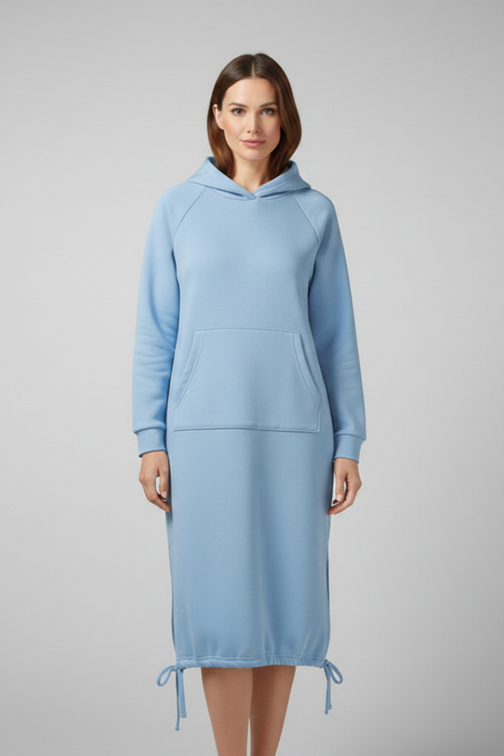 Women's Hoodie Dress with Drawstring Hem and Kangaroo Pocket