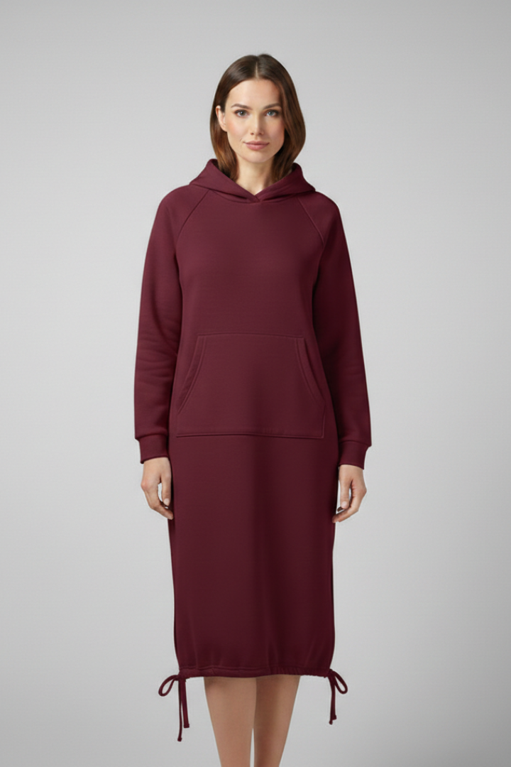 Women's Hoodie Dress with Drawstring Hem and Kangaroo Pocket