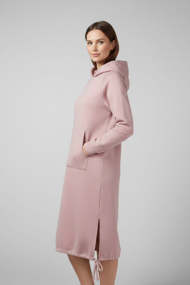 Women's Hoodie Dress with Drawstring Hem and Kangaroo Pocket
