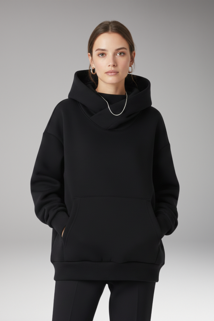 Women’s Hoodie with High Neckline and Wide Hood