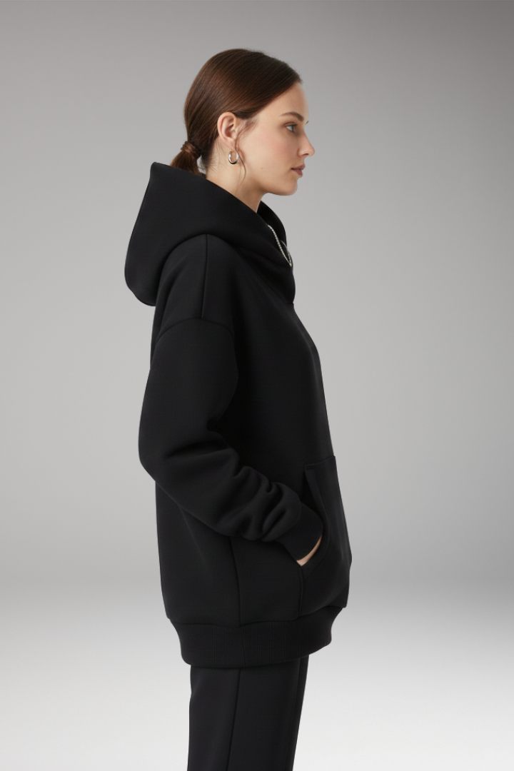 Women’s Hoodie with High Neckline and Wide Hood