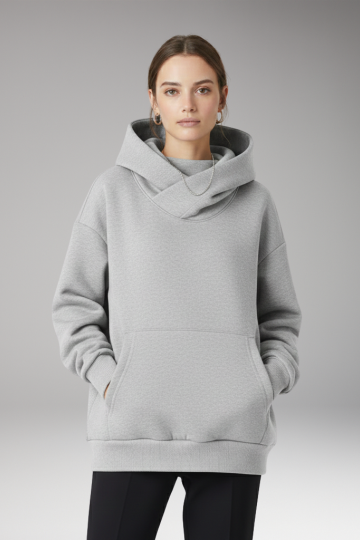 Women’s Hoodie with High Neckline and Wide Hood