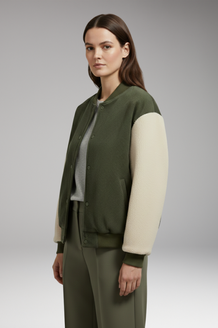 Women’s Jacket with Button Closure and Ribbed Cuffs