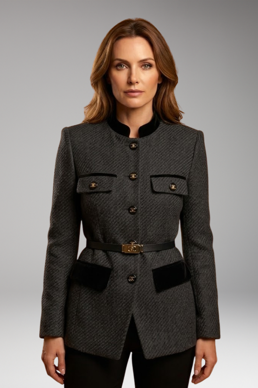 Women's Jacket with Button Fastening and Mid-Length Hem