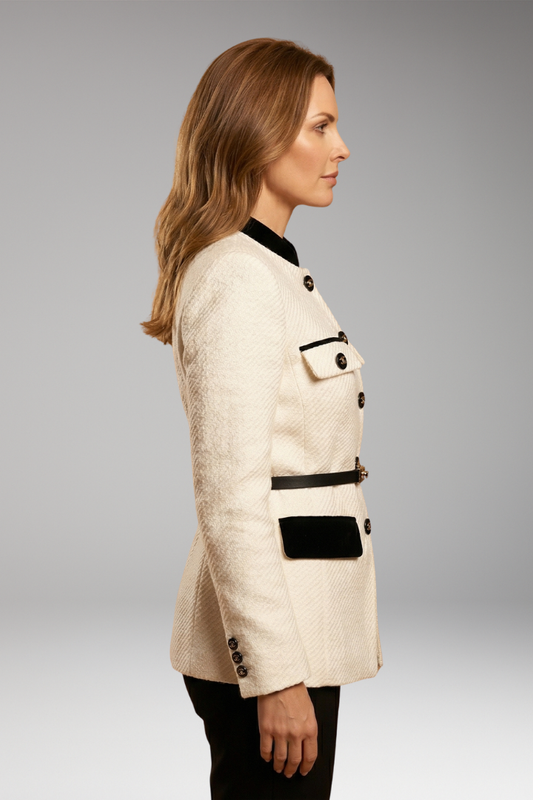 Women's Jacket with Button Fastening and Mid-Length Hem