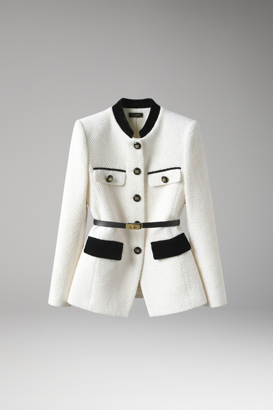 Women's Jacket with Button Fastening and Mid-Length Hem