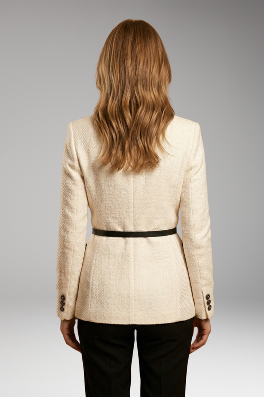 Women's Jacket with Button Fastening and Mid-Length Hem