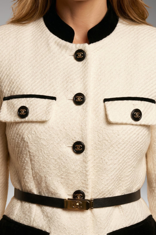 Women's Jacket with Button Fastening and Mid-Length Hem