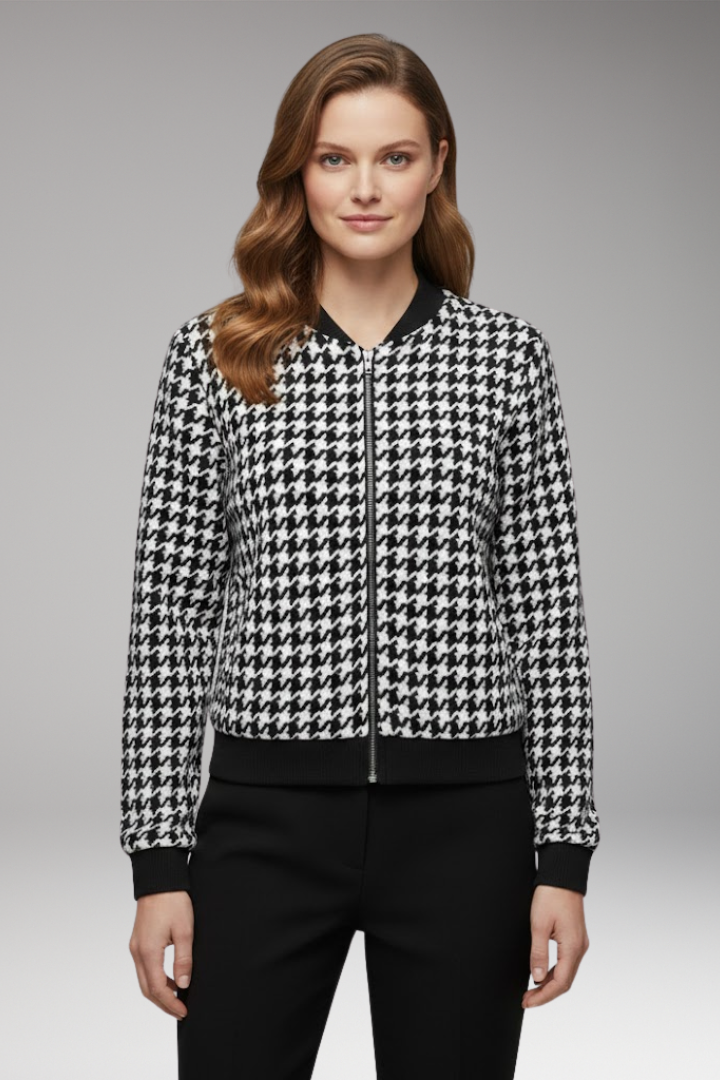 Women’s Jacket with Check Surface and Front Closure