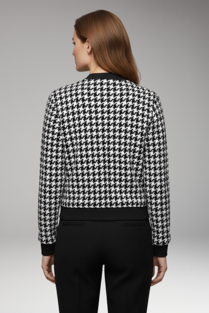 Women’s Jacket with Check Surface and Front Closure
