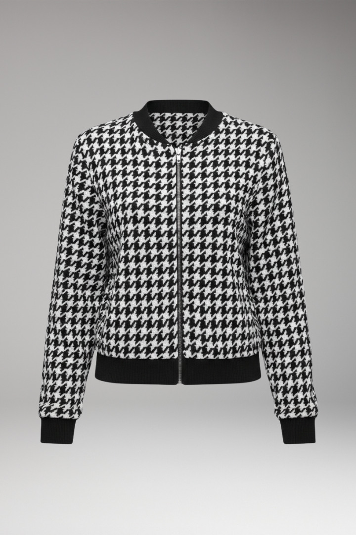 Women’s Jacket with Check Surface and Front Closure