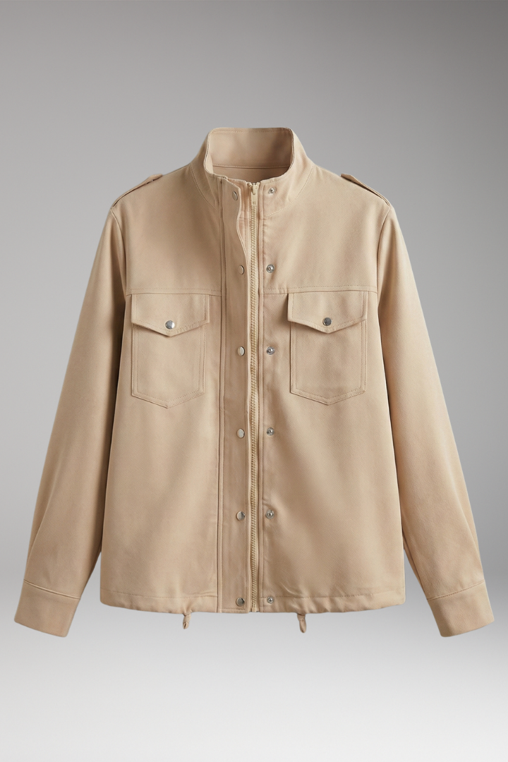 Women's Jacket with Chest Pockets and Stand-Up Collar