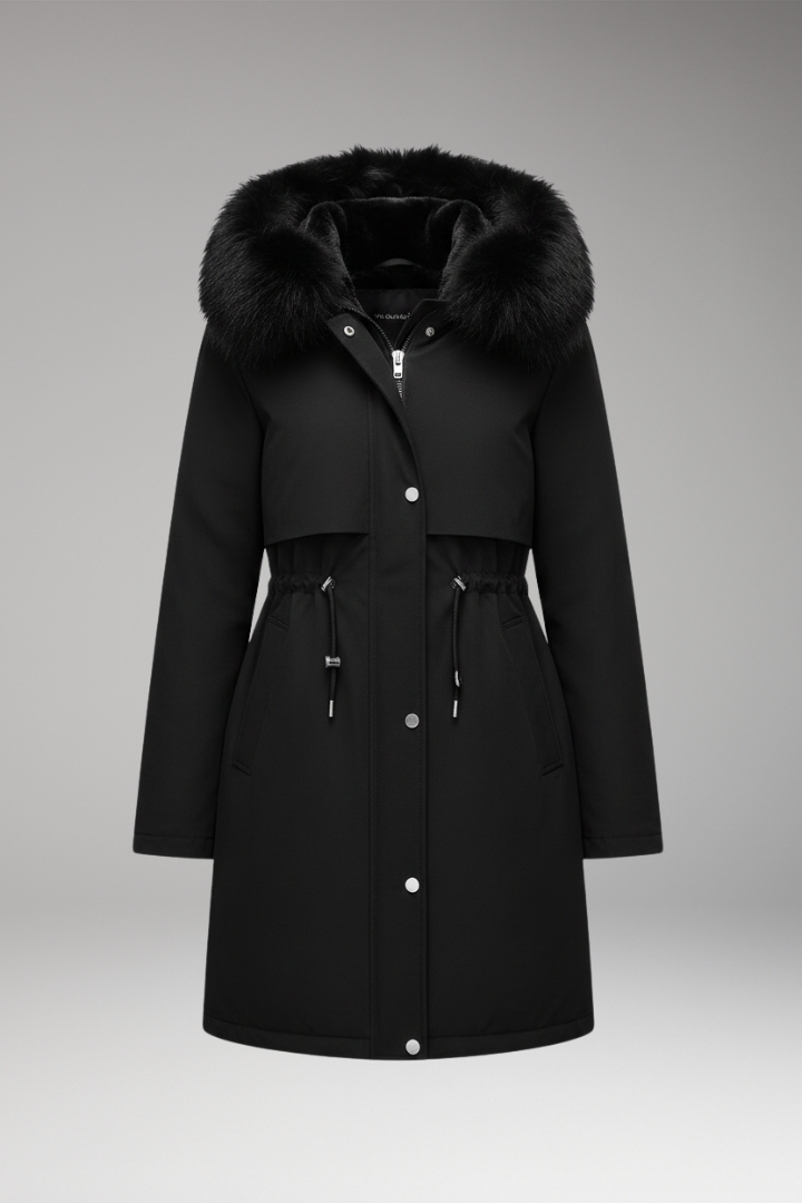Women’s Jacket with Faux-Fur Collar and Adjustable Waist